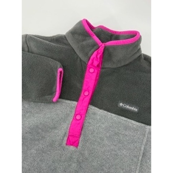 Columbia Tops - Columbia Benton Springs Fleece Pullover Grey Pink Snap Mock Neck Womens Medium